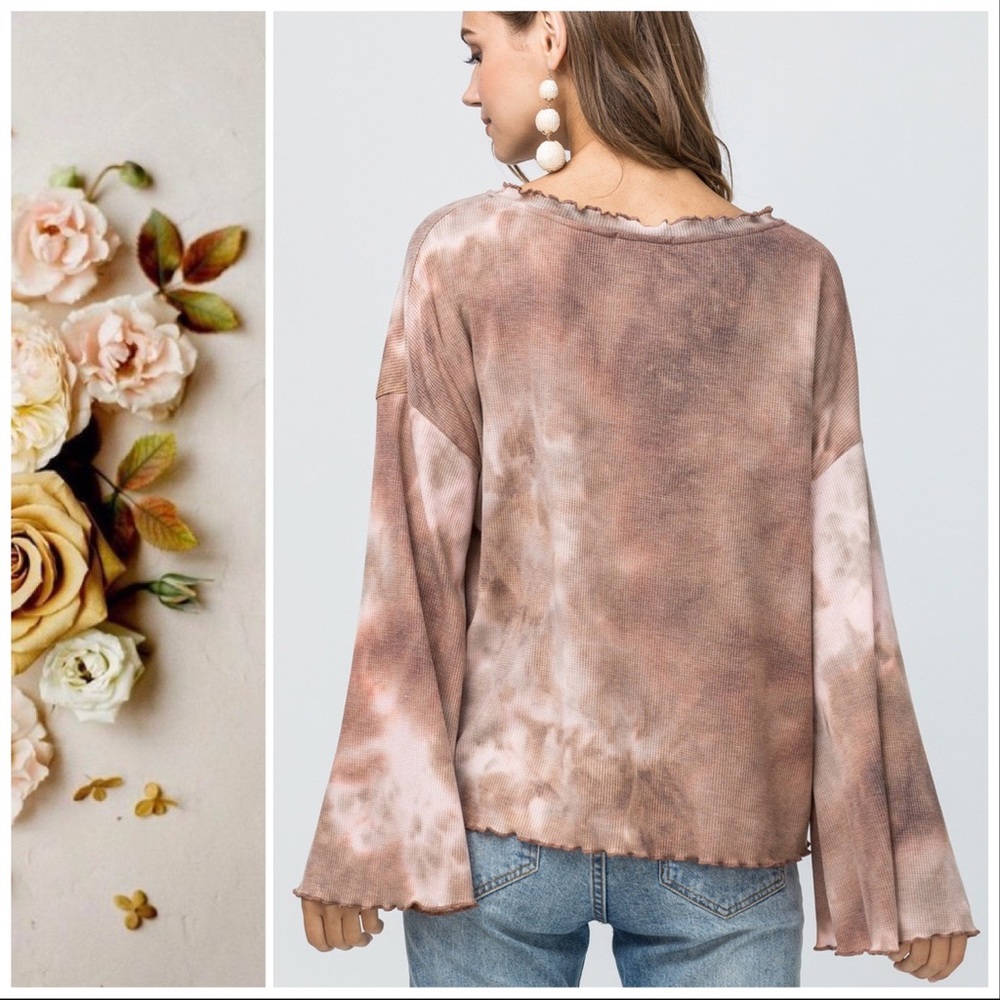 Clementine Tie-Dye Goddess Sleeve Waffle Knit Top - Picture 4 of 7